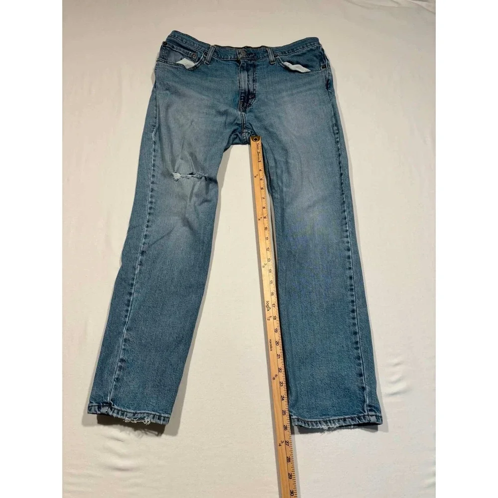 Levis 514 Straight Leg Mens Light‎ Wash Distressed Blue Denim Jeans 36x30